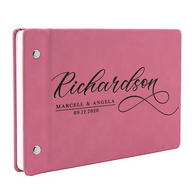 Wedding Guest Book, Personalized Leather Guest Book for Bride and Groom | Pink | Customized Signing, Registry Book for Visitors, Bridal Shower, Party - 60 Pages, 9.5" x 6.1" D #4