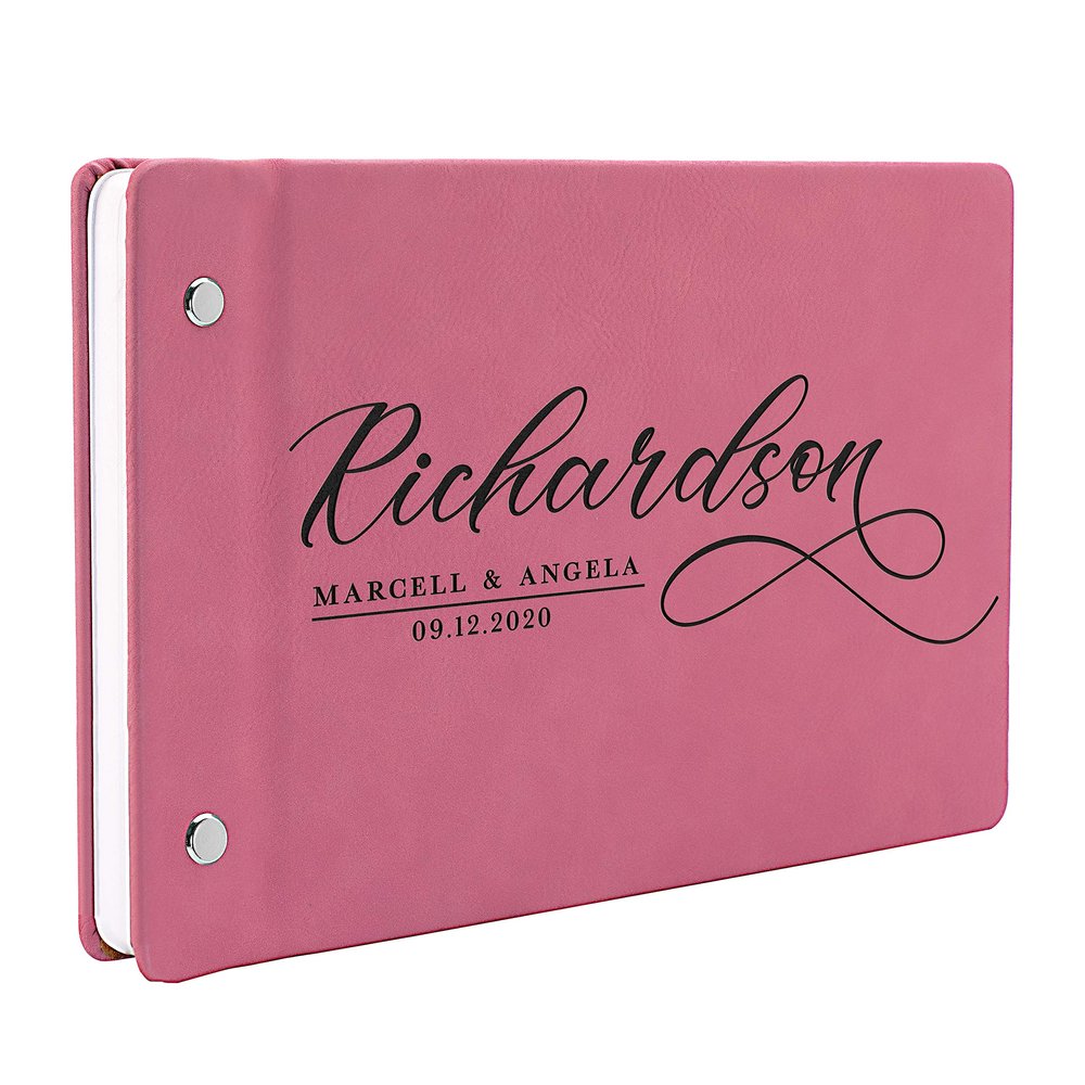 Wedding Guest Book, Personalized Leather Guest Book for Bride and Groom | Pink | Customized Signing, Registry Book for Visitors, Bridal Shower, Party - 60 Pages, 9.5" x 6.1" D #4