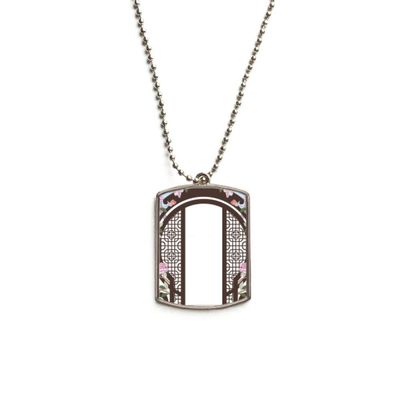 Chinese Culture Blue Flower Door Stainless Steel Chain Dog Tag Pendant Pet Necklace