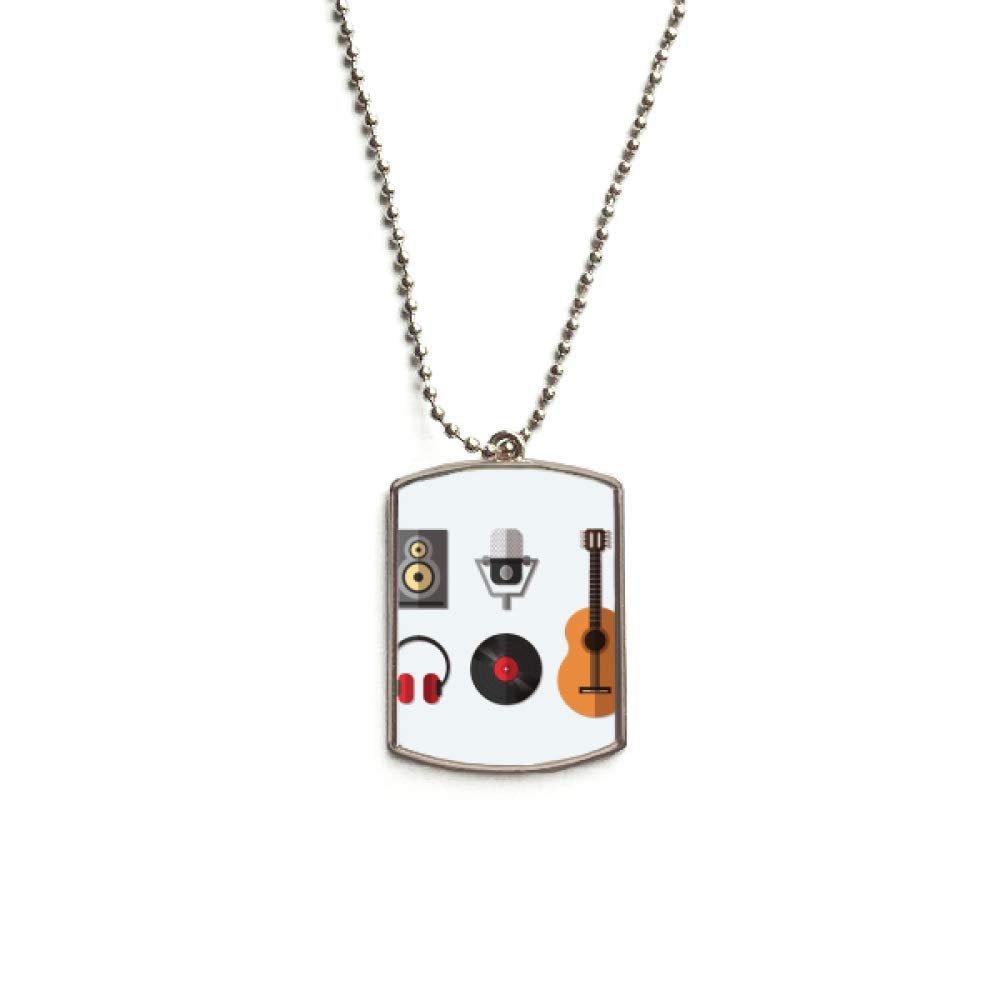 DIYthinker Guitar Headset CD Microphone Music Pattern Stainless Steel Chain Dog Tag Pendant Pet Necklace