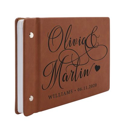 Wedding Guest Book, Personalized Leather Guest Book for Bride and Groom | Chestnut | Customized Signing, Registry Book for Visitors, Bridal Shower, Party - 60 Pages, 9.5" x 6.1" D #3