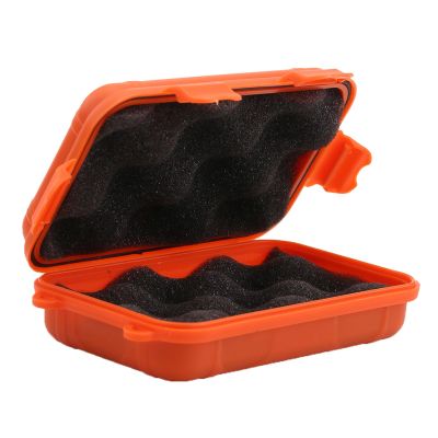 Outdoor Survival Storage Box, Shockproof Small Carry Case for Camping Travel Plastic Orange S Size 1 Pack with Sealed Lid Sponge Lining Portable Tool Organizer