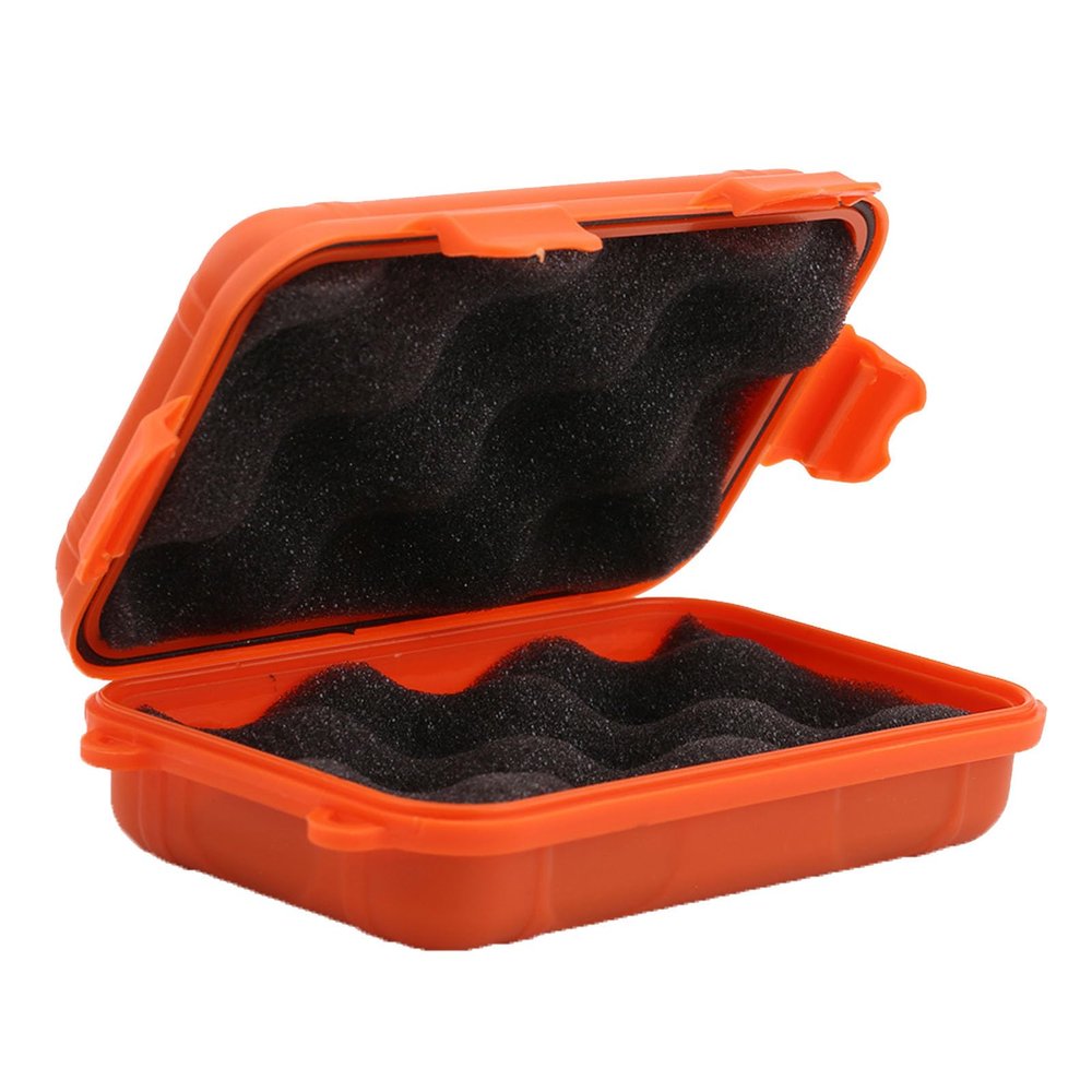 Outdoor Survival Storage Box, Shockproof Small Carry Case for Camping Travel Plastic Orange S Size 1 Pack with Sealed Lid Sponge Lining Portable Tool Organizer