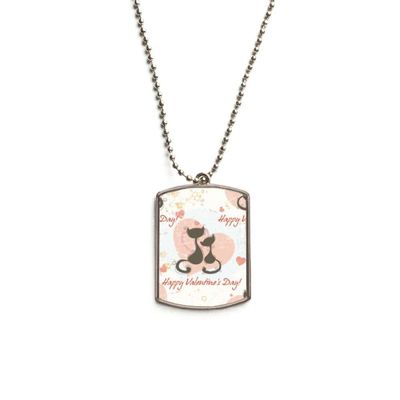 Black Cats Happy Valentine's Day Stainless Steel Chain Dog Tag Pendant Pet Necklace