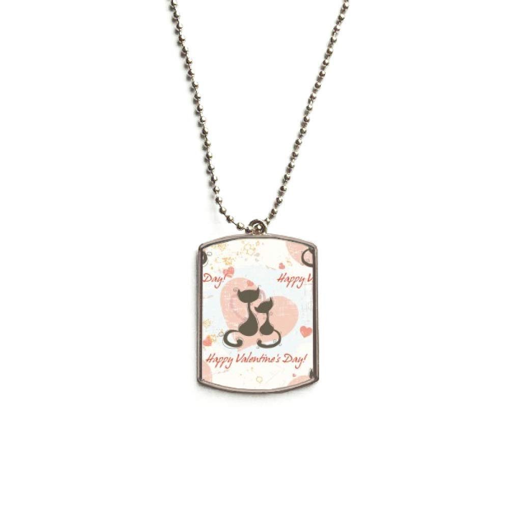 Black Cats Happy Valentine's Day Stainless Steel Chain Dog Tag Pendant Pet Necklace