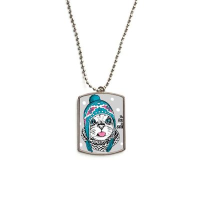 Cat Head The Taste of Snow Cat Protect Animal Pet Stainless Steel Chain Dog Tag Pendant Pet Necklace