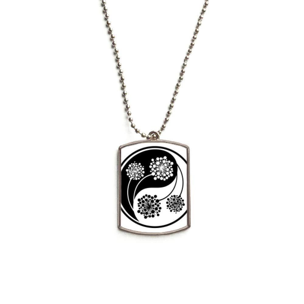 Culture Customs Yin-yang Flower Design Stainless Steel Chain Dog Tag Pendant Pet Necklace