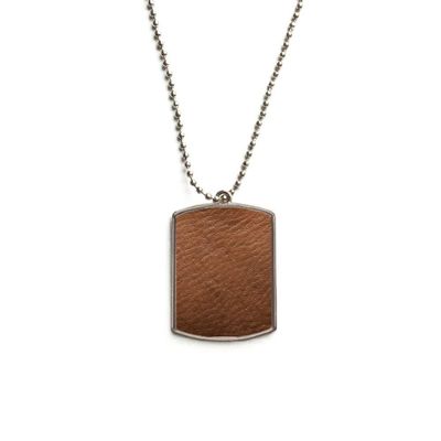 Brown Leather Abstract Design Stainless Steel Chain Dog Tag Pendant Pet Necklace