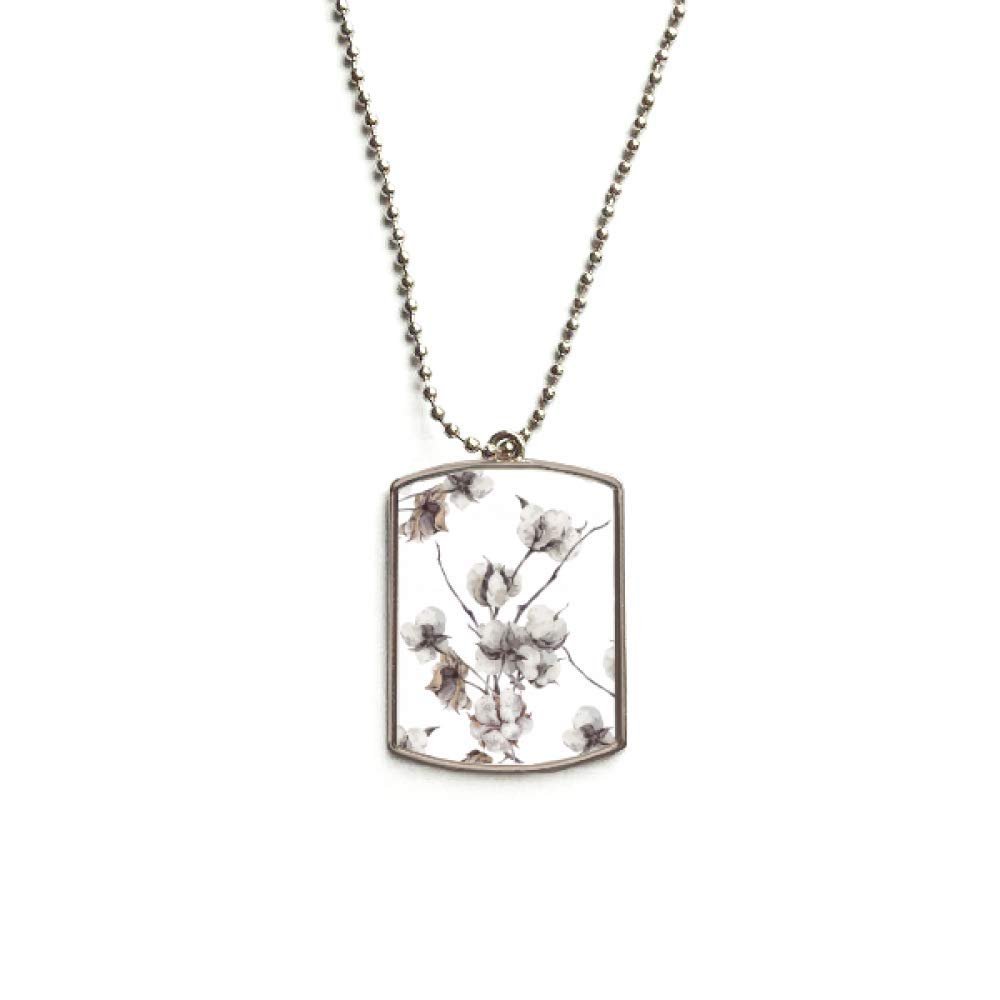 White Flowers Drawing Art Plant Stainless Steel Chain Dog Tag Pendant Pet Necklace