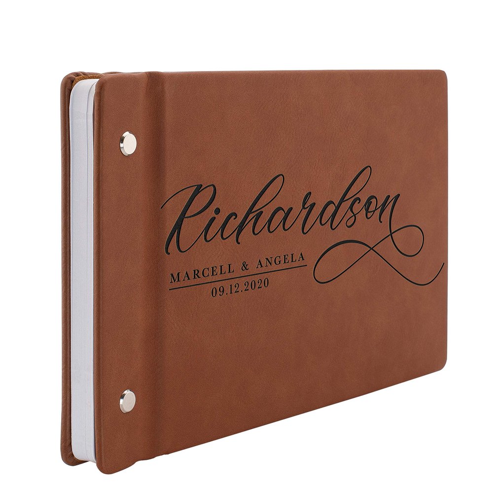 Wedding Guest Book, Personalized Leather Guest Book for Bride and Groom | Chestnut | Customized Signing, Registry Book for Visitors, Bridal Shower, Party - 60 Pages, 9.5" x 6.1" D #4