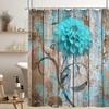 Rustic Flower Shower Curtain, Teal Floral Dahlia Barn Wood Farmhouse Shower Curtain Set, Country Turquoise Blue Brown Extra Long Fabric Shower Curtain with Hooks, Boho Bathroom Curtain, 69x84inches view 4