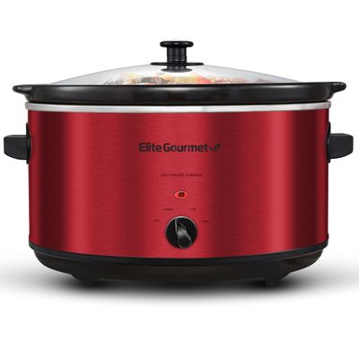 Elite Gourmet MST-900RXT# Electric Ceramic XL Jumbo Slow Cooker, Adjustable Temp, Entrees, Sauces, Stews & Dips, Dishwasher Safe Glass Lid & Crock, 8.5Qt, MetallicRed
