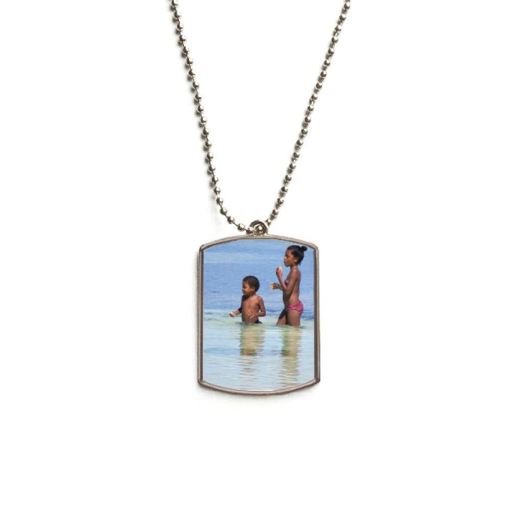 DIYthinker Ellie Yao Sea Wave Photo Africa Children Stainless Steel Chain Dog Tag Pendant Pet Necklace
