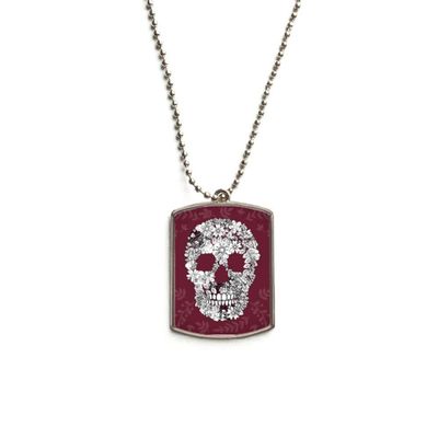 Flowers Bones Mexico Day of Dead Stainless Steel Chain Dog Tag Pendant Pet Necklace