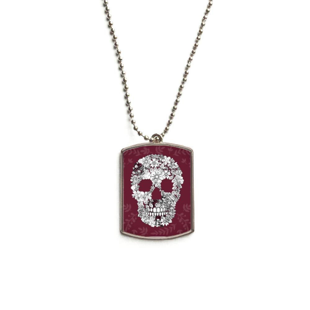 Flowers Bones Mexico Day of Dead Stainless Steel Chain Dog Tag Pendant Pet Necklace