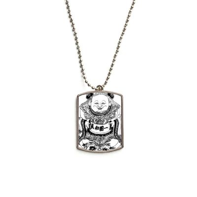 Chinese Culture Qing Dynasty line Drawing Stainless Steel Chain Dog Tag Pendant Pet Necklace