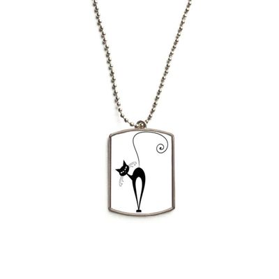DIYthinker Tilt Head Black Cat Halloween Animal Outline Stainless Steel Chain Dog Tag Pendant Pet Necklace