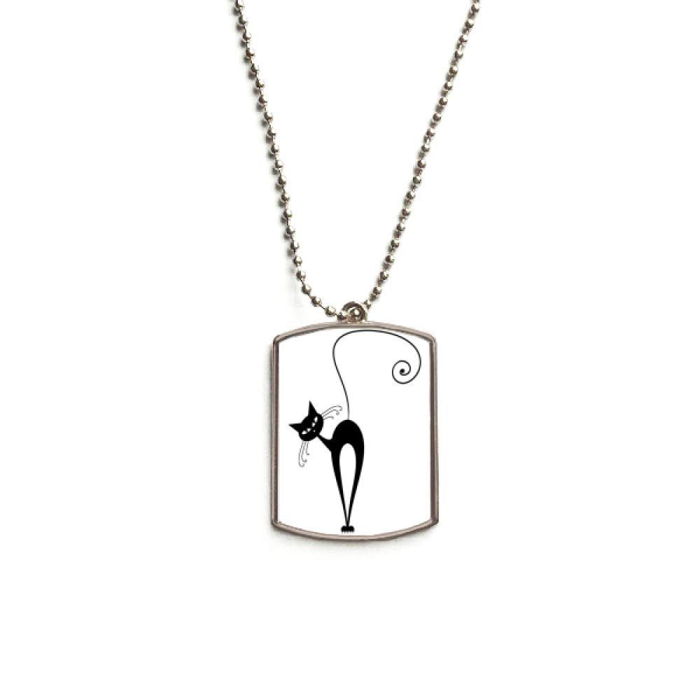 DIYthinker Tilt Head Black Cat Halloween Animal Outline Stainless Steel Chain Dog Tag Pendant Pet Necklace