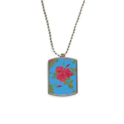 Blue Red Drawing Art Plant Stainless Steel Chain Dog Tag Pendant Pet Necklace