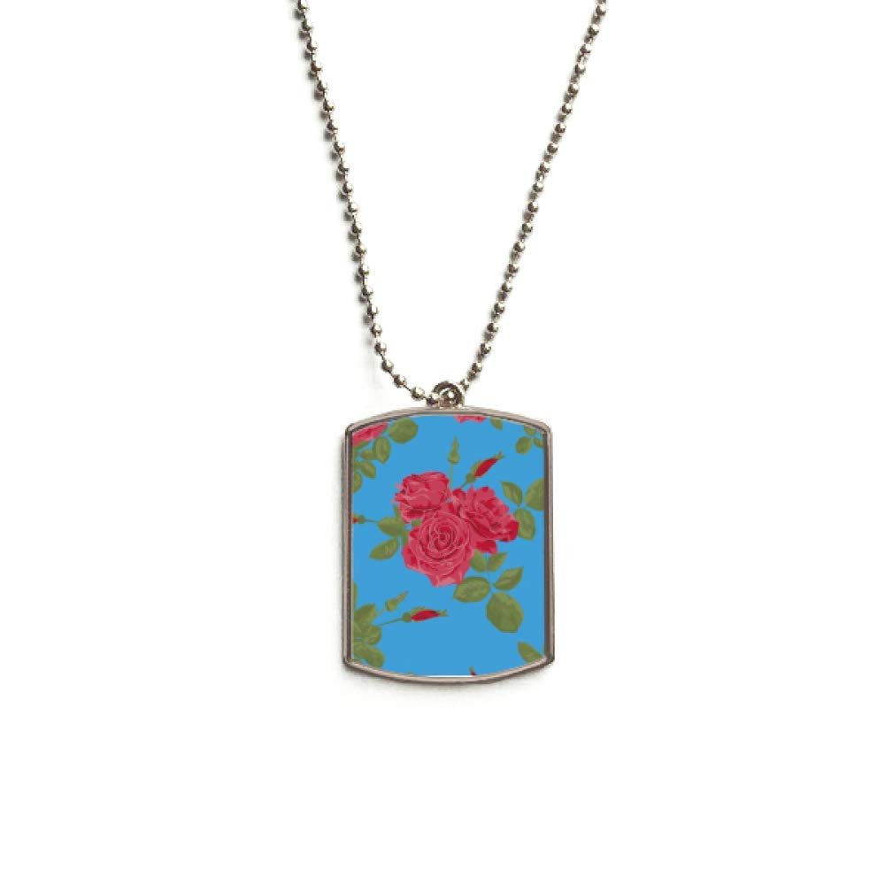 Blue Red Drawing Art Plant Stainless Steel Chain Dog Tag Pendant Pet Necklace