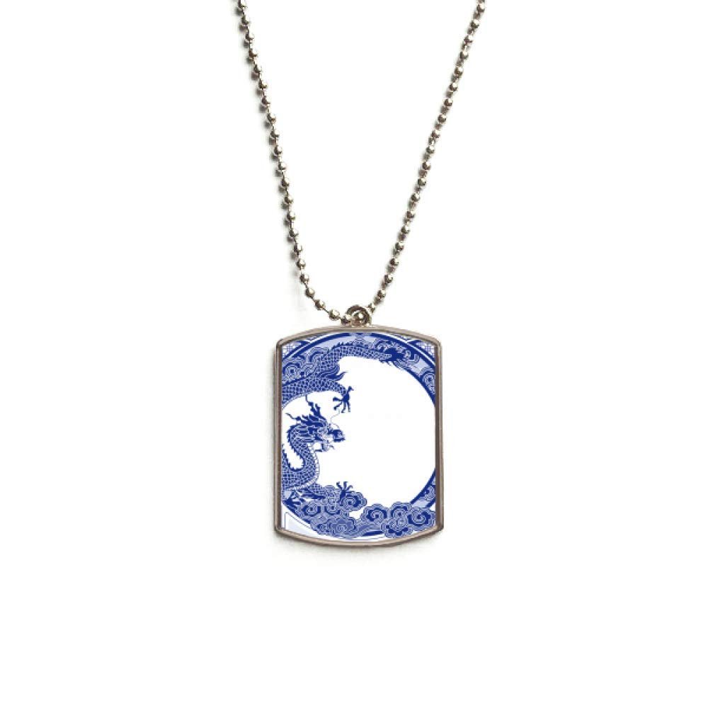 Chinese Culture Blue Dragon Stainless Steel Chain Dog Tag Pendant Pet Necklace