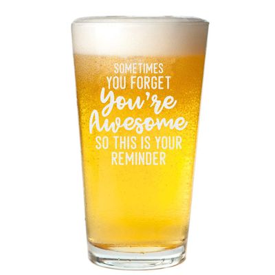Veracco Sometimes You Forget You're Awesome So This is Your Reminder Beer Glass Pint Funny BirthdayGift Fathers Day For Dad Grandpa Stepdad (Clear, Glass)