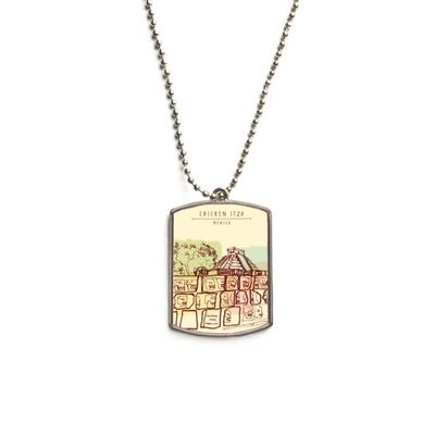 Chichen Itza Mexico Ancient Civilization Drawing Stainless Steel Chain Dog Tag Pendant Pet Necklace