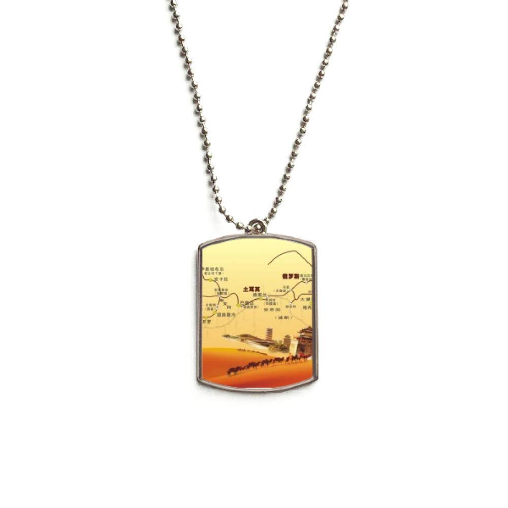 Landmark Camel Desert Journey Silk Road Map Stainless Steel Chain Dog Tag Pendant Pet Necklace