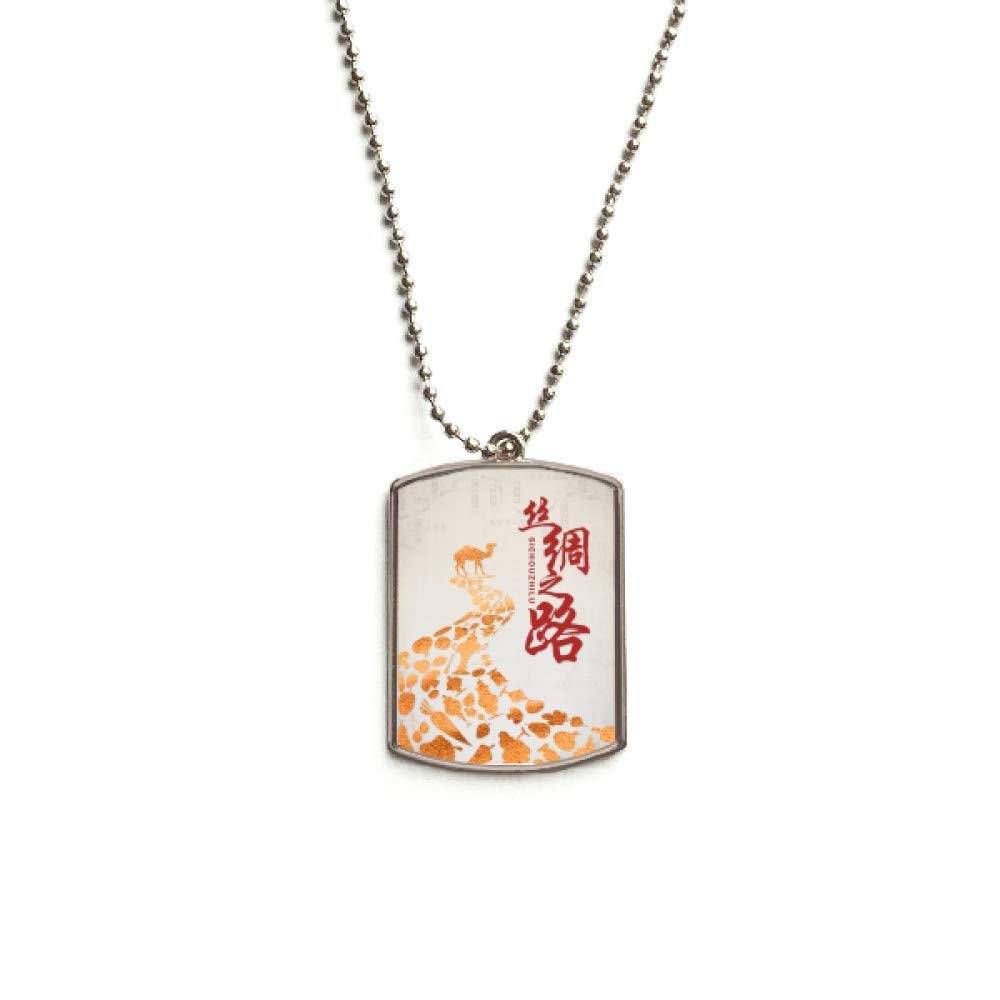Poster Camel Desert Journey Silk Road Map Stainless Steel Chain Dog Tag Pendant Pet Necklace