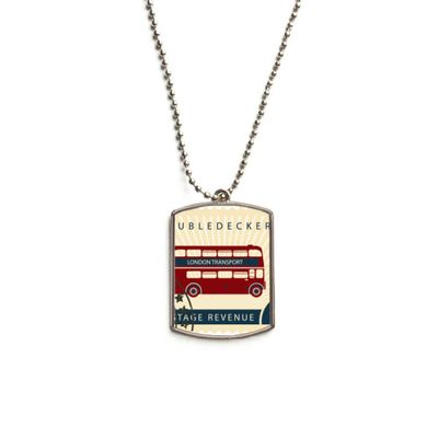 London Doubledecker Stamp England Britain UK Stainless Steel Chain Dog Tag Pendant Pet Necklace