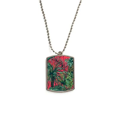 Pineapple Plant Leaf Red Sky Stainless Steel Chain Dog Tag Pendant Pet Necklace
