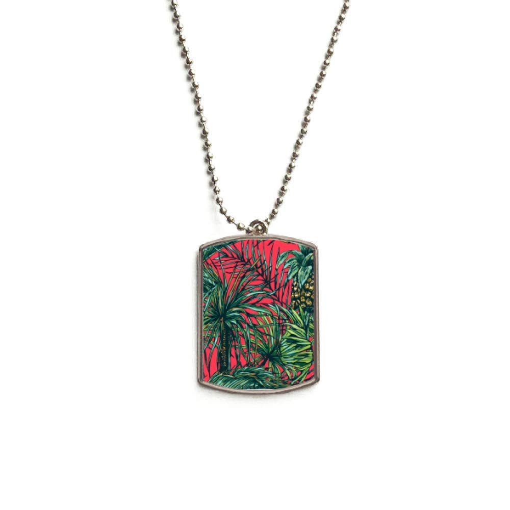 Pineapple Plant Leaf Red Sky Stainless Steel Chain Dog Tag Pendant Pet Necklace