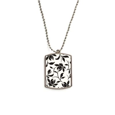 Flower Vine Drawing Art Plant Stainless Steel Chain Dog Tag Pendant Pet Necklace