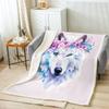 3D Wolf Sherpa Blanket, Wild Animal Blooming Flower Splash Watercolour Tie Dye Throw, Decorative Sofa Fleece Blanket, Twin 60"x80", Black White view 2
