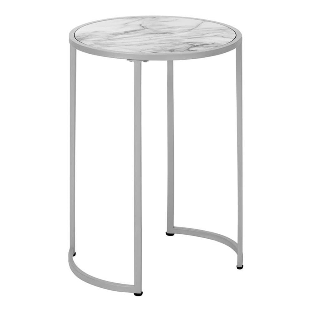Monarch Specialties I 2205 Accent Table, Side, Round, End, Nightstand, Lamp, Living Room, Bedroom, Metal, Laminate, White Marble Look, Grey, Contemporary