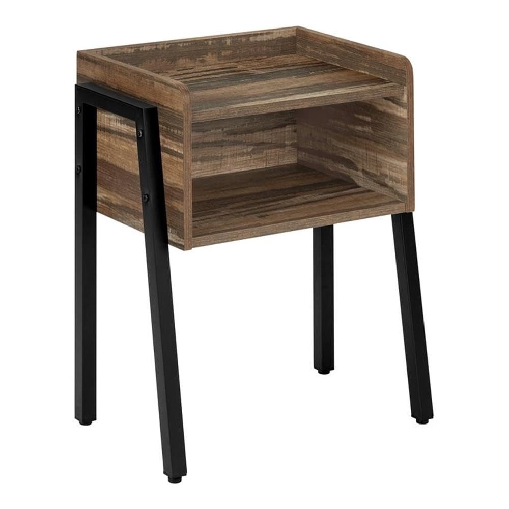 Monarch Specialties I 3583 Accent Table, Side, End, Nightstand, Lamp, Living Room, Bedroom, Metal, Laminate, Brown, Black, Contemporary, Modern