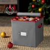 ZOBER Christmas Ornament Storage Box - Stores 64 3" Ornaments, With Dividers - Ornament Organizer Storage Box, Durable Christmas Containers Holder, Dual Zipper - Gray view 2
