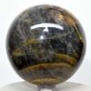 2.75" Black Moonstone Sphere Natural Sparkling Crystal Polished Ball Mineral Feldspar Holistic Sheen Stone - Madagascar + Stand view 2