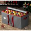 ZOBER Large Christmas Ornament Storage Box - Stores 128 3" Ornaments, With Dividers - Ornament Organizer Storage Box, Durable Christmas Containers Holder - Extra Pockets, Dual Zipper - Gray view 2