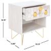 SAFAVIEH Home Collection Raveena White Wash and Brass 1-Drawer Hairpin Leg Nightstand view 3