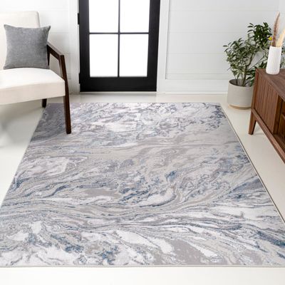 JONATHAN Y Swirl Marbled Gray/Blue Indoor Area Rug 8X10 ft, Abstract for Living Room, Bedroom, Kitchen, Office, Easy-Cleaning, High Traffic, Pet-Friendly, Non-Shedding SOR203B-8