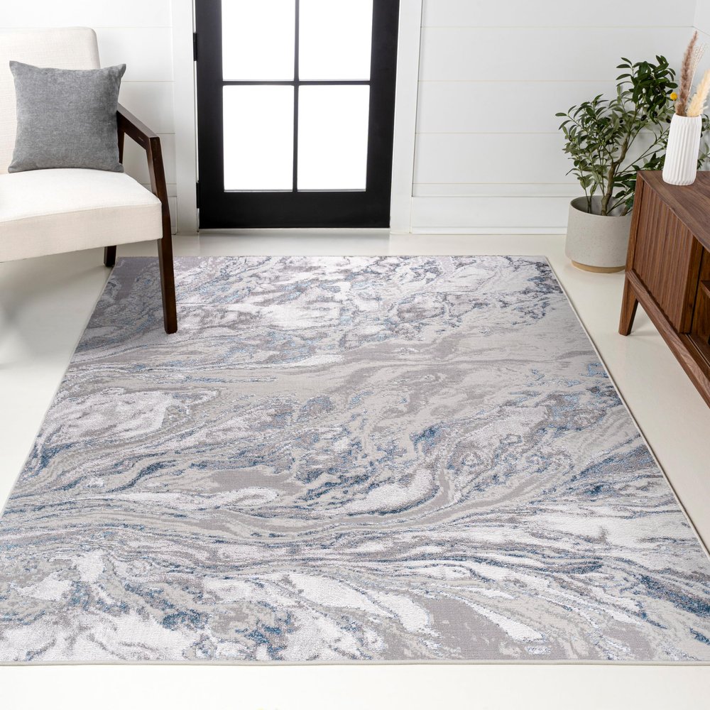 JONATHAN Y Swirl Marbled Gray/Blue Indoor Area Rug 8X10 ft, Abstract for Living Room, Bedroom, Kitchen, Office, Easy-Cleaning, High Traffic, Pet-Friendly, Non-Shedding SOR203B-8