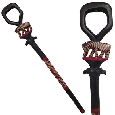 African Wood Decorative Walking Stick (Hand Made in Kenya) (Zebra/Lion)
