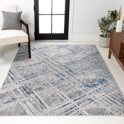 JONATHAN Y Slant Abstract Gray/Blue Indoor Area Rug 8X10 ft, Modern for Living Room, Bedroom, Kitchen, Office, Easy-Cleaning, High Traffic, Pet-Friendly, Non-Shedding SOR201B-8