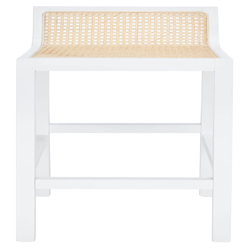 SAFAVIEH Home Collection Saito White and Natural Low Back Cane 25.6-inch Counter Stool