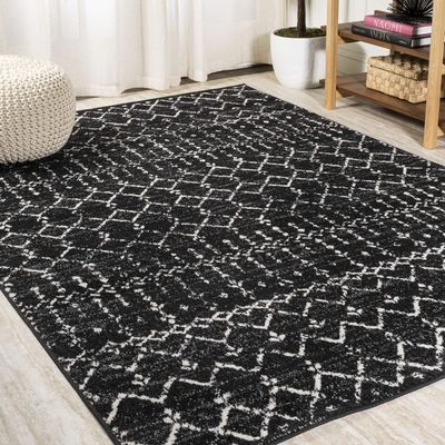 JONATHAN Y Boho Vintage Diamond Black/Ivory Indoor Area Rug 5X8 ft, Moroccan Hype for Living Room, Bedroom, Kitchen, Office, Easy-Cleaning, High Traffic, Pet-Friendly, Non-Shedding (MOH101D-5)