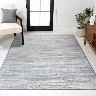 JONATHAN Y Loom Strie' Gray/Turquoise Indoor Area Rug 8X10 ft, Modern for Living Room, Bedroom, Kitchen, Office, Easy-Cleaning, High Traffic, Pet-Friendly, Non-Shedding SOR200B-8