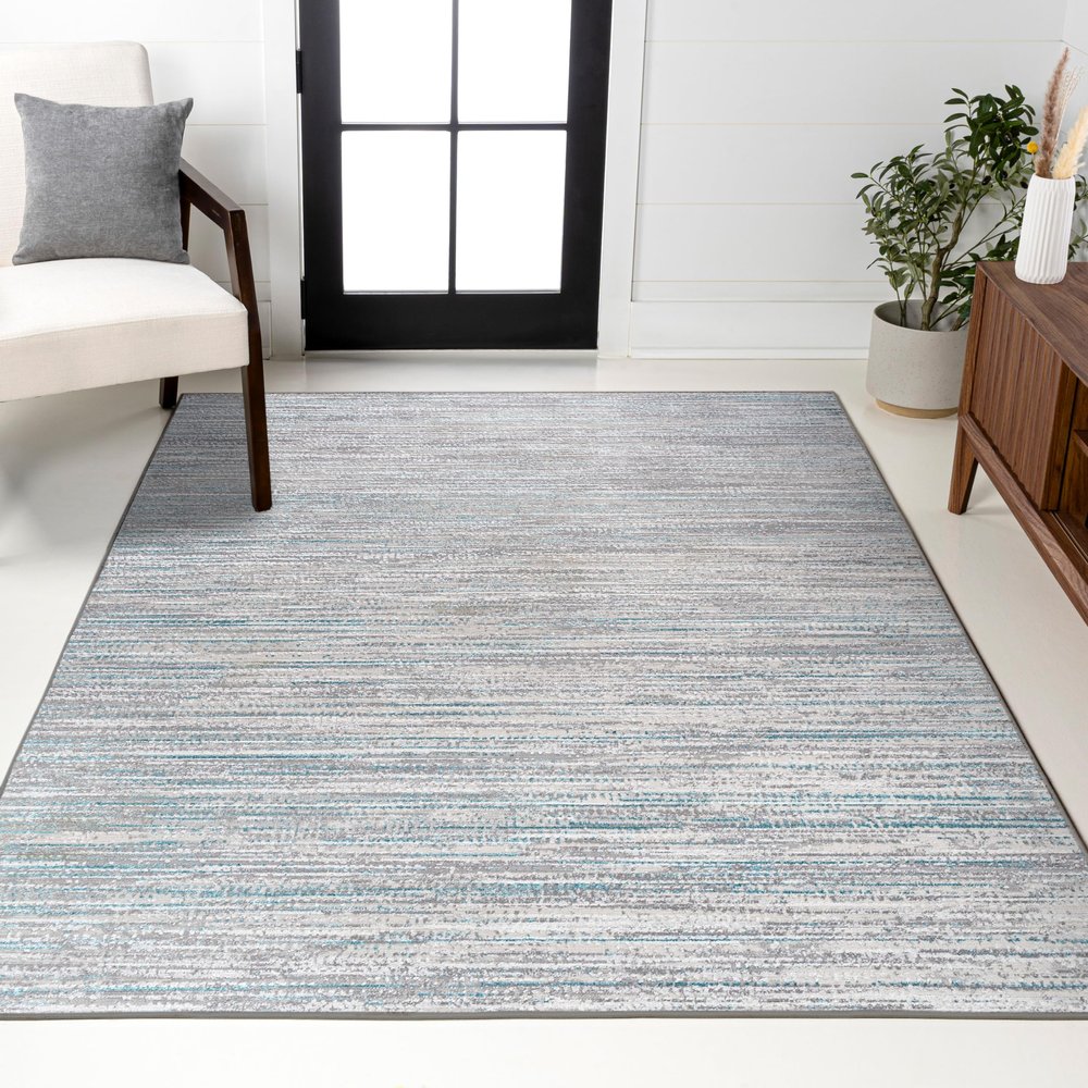 JONATHAN Y Loom Strie' Gray/Turquoise Indoor Area Rug 8X10 ft, Modern for Living Room, Bedroom, Kitchen, Office, Easy-Cleaning, High Traffic, Pet-Friendly, Non-Shedding SOR200B-8