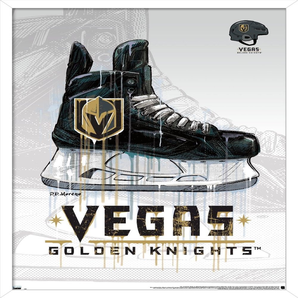 Trends International NHL Vegas Golden Knights - Drip Skate 20 Wall Poster, 22.375" x 34", White Framed Version