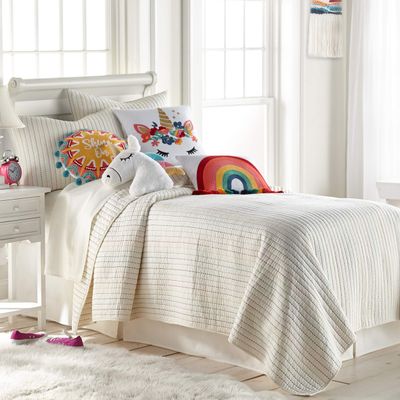 Levtex Home - Chantal Quilt Set - Full/Queen Quilt (88x92in) + Two Standard Shams (26x20in) - Stripe fun in Red, Magenta, Pink, Green, Blue, Yellow and Off White/Cream background - Reversible - Cotton